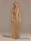 Luxury V-Neck Evening Dresses Women Party Maxi Dress Sequin Gowns Prom Dress