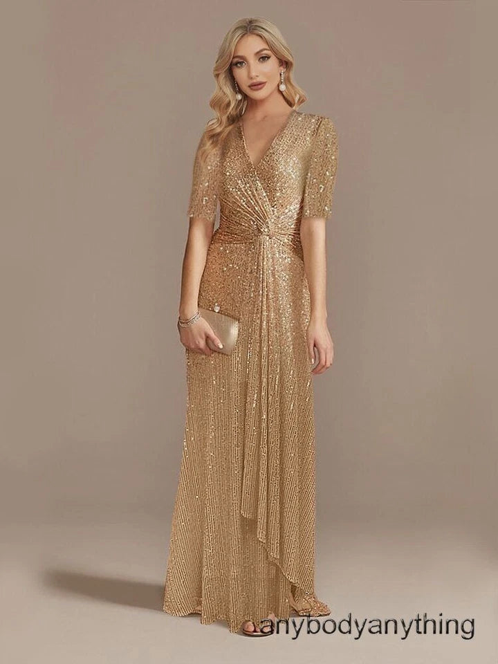 Luxury V-Neck Evening Dresses Women Party Maxi Dress Sequin Gowns Prom Dress